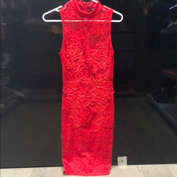 ⭐️Fashion Nova Red Lace Appliqué Dress xs - Picture 2 of 3